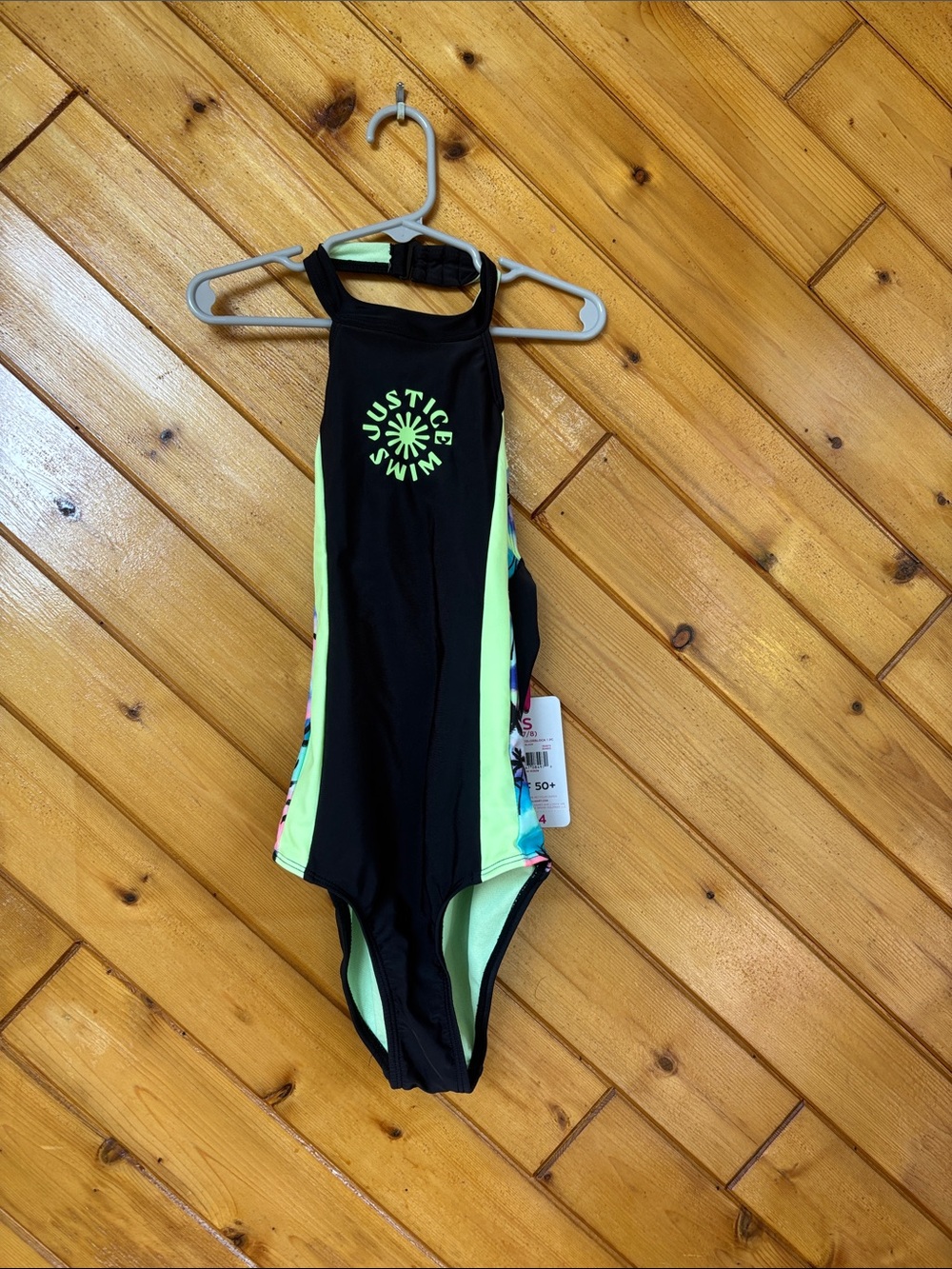 Justice Black and Lime Green Girls One-Piece Swim